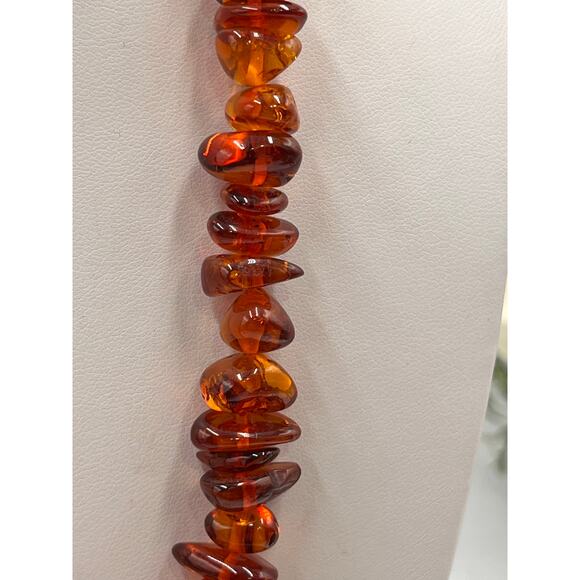 Baltic Amber Vintage Polished Bright Cognac Honey Translucent Nugget Necklace - Picture 2 of 7